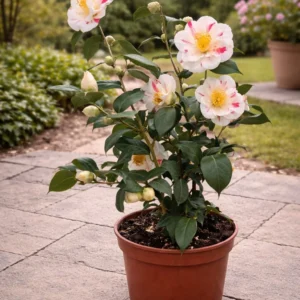Camelia japonica alba inflorita in ghiveci 22 cm 50-80 cm arbust ornamental exterior