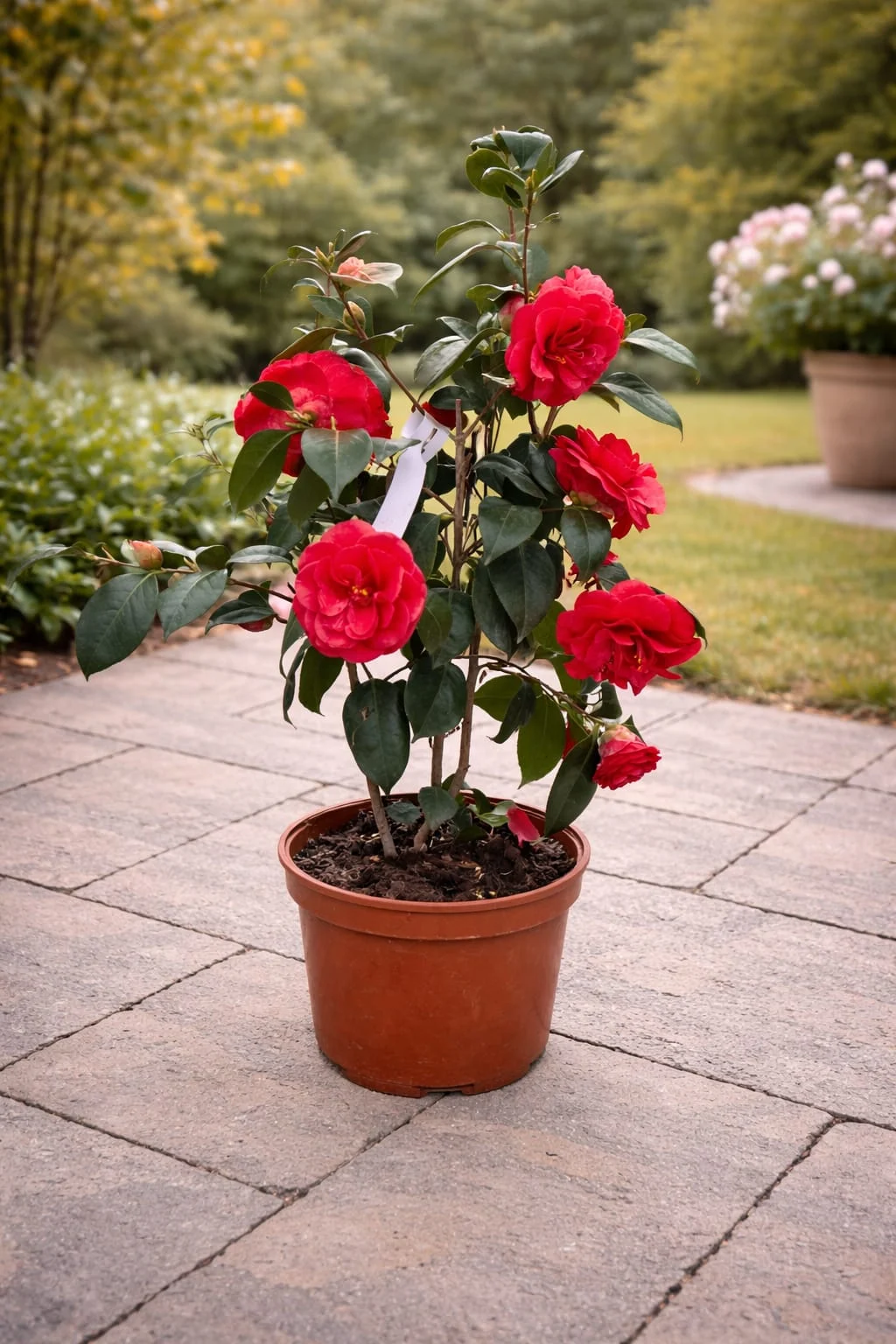 Camelia japonica rosie inflorita in ghiveci 22 cm 50-80 cm arbust ornamental exterior
