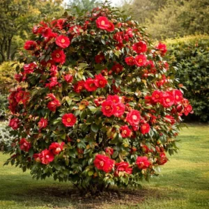 Camelia japonica rosie inflorita in ghiveci 22 cm 50-80 cm arbust ornamental exterior