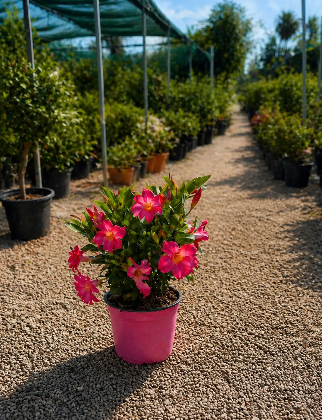 Dipladenia roz la ghiveci 17 cm, planta decorativa 20-30 cm pentru balcon si terasa